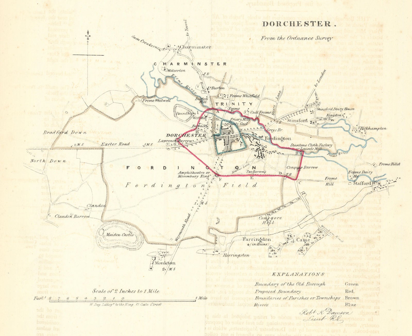 DORCHESTER town/borough plan. REFORM ACT. Charminster. Dorset. DAWSON 1832 map